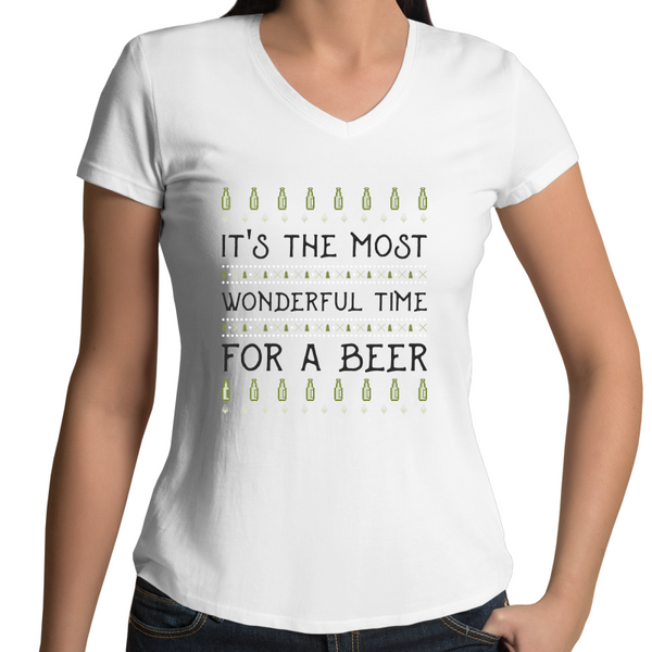 'Wonderful Time For A Beer' Womens V-Neck T-Shirt