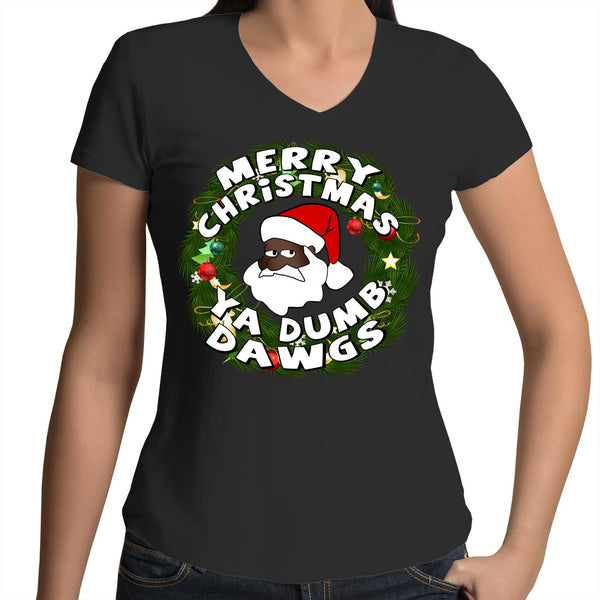 'Merry Christmas Ya Dumb Dawgs' V-Neck T-Shirt